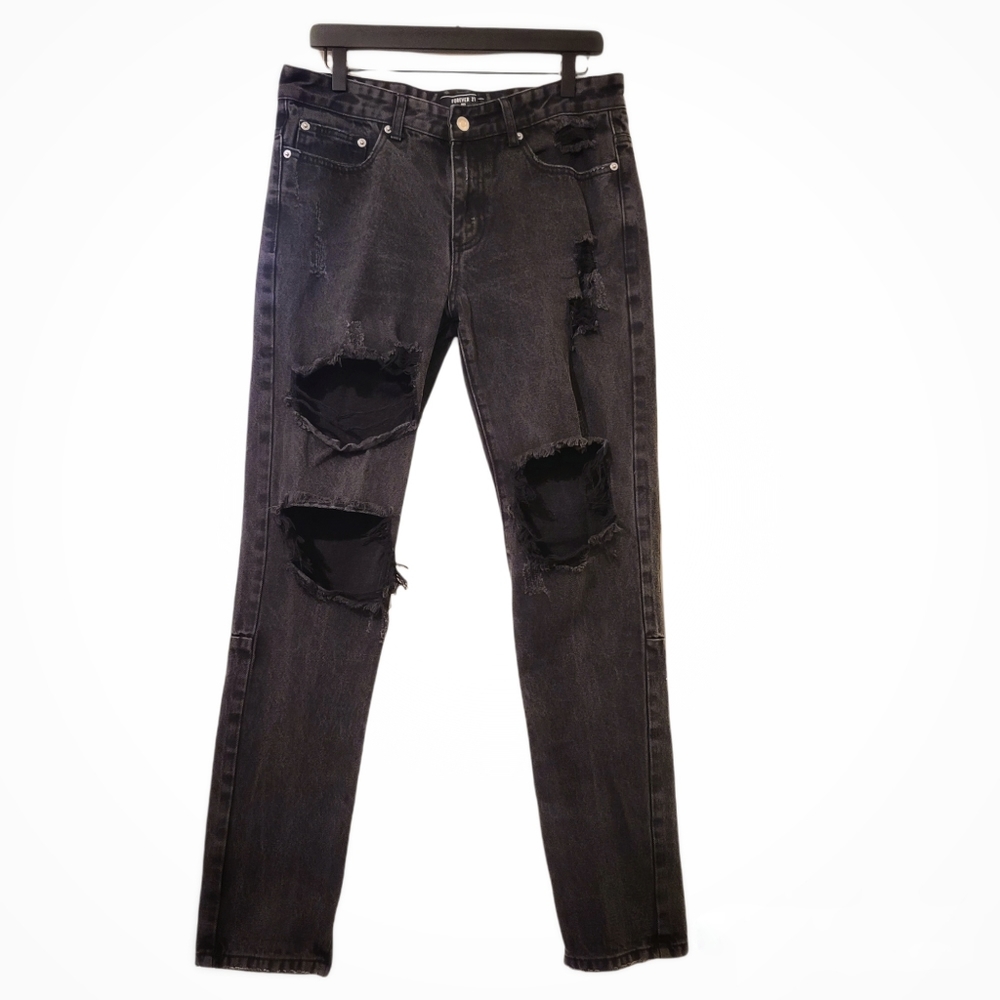 FOREVER 21 MEN'S Distressed Black Jean Size 32